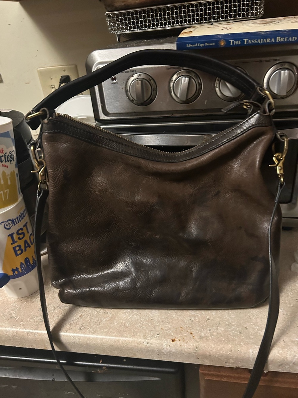 Well loved Grey Frye Melissa Hobo Bag-Read for description of condition